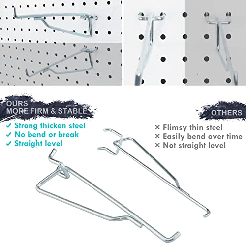 Pegboard Shelf Hooks, 4 Pack Metal Utility Hook Set, 1/4 inch Peg Board Organizer Accessories, Shelves and Baskets Brackets, Display and Storage Rack for Garage Art Craft Room Office (Silver, 6")