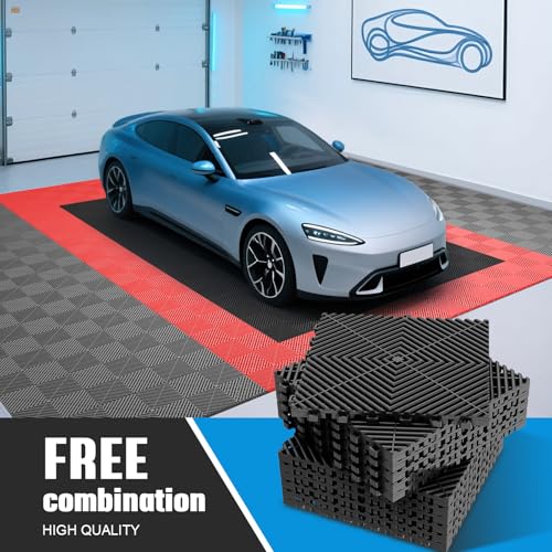 Jocoevol 60-Pcs Interlocking Tile, 12" x 12" Indoor/Outdoor Self-Drainage Interlocking Floor Tiles, Non-Slip Heavy-Duty Polypropylene Splicing Flooring Tile for Garage Patio Pool Bathroom, Black