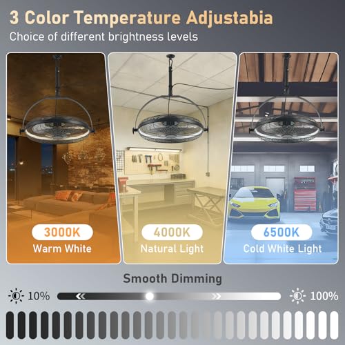 AHAWILL 22.8" Outdoor Hanging Ceiling Fan with Light - 360 Rotatable Fixed Angle,Plug-in,3CCT Dimmable,6 Speeds,Timer & Reversible,2-in-1 Hanging/Standing,Ideal for Gazebos,Patios,Tool Room,Garage.