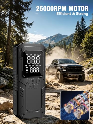 AIRSURE Tire Inflator Portable Air Compressor, 150 PSI Dual Power