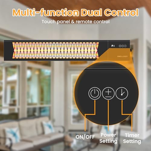 DWELLCOZY 2s Wall-Mounted Patio Heater 5 Modes, Indoor/Outdoor Heaters for Patio, 1500W Infrared Electric Garage Heaters with Remote, Space Heater for Garden,Backyard IP55 Resistant, 24H Timer, Black