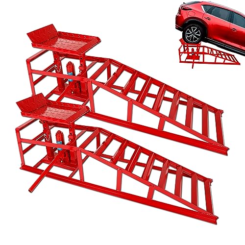 KAFLLA Hydraulic Car Ramps 5 Ton with Built-in Jack, Low Profile Adjustable