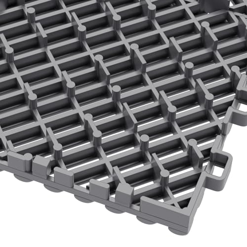 Jocoevol 60-Pcs Interlocking Tile, 12" x 12" Indoor/Outdoor Self-Drainage Interlocking Floor Tiles, Non-Slip Heavy-Duty Polypropylene Splicing Flooring Tile for Garage Patio Pool Bathroom, Grey
