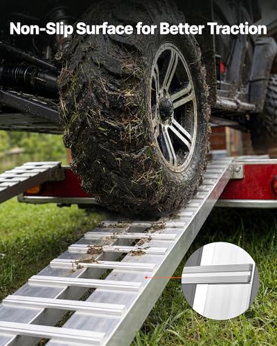 VEVOR Aluminum Trailer Ramps, 2PCS 96 x 15 in, Heavy-Duty Truck Ramp Set, 10000LBS Combined Capacity ATV Loading Ramps for Pickup Trucks, Motorcycles, Lawn Mowers, Cars, Farm Tractors, Carts