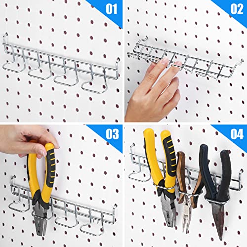 Coume 4 Pieces Pegboard Screwdriver Holders, Stainless Steel Pegboard Pliers Tool Hangers Shelving Display Hooks Organizer Multi Ring Tool Holders Accessories Racks for Shop Store Supermarket(Silver)