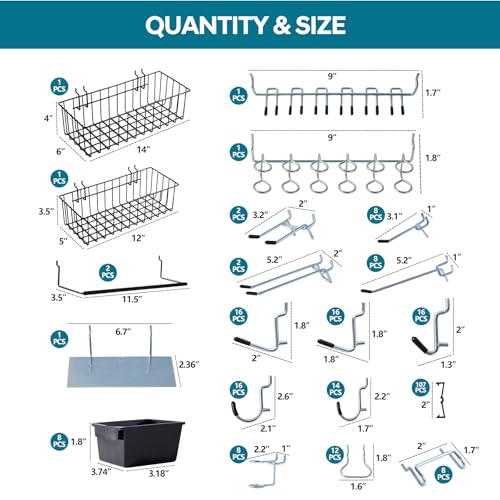 Daanxw 246PCS Pegboard Accessories Organizer Kit,Includes Pegboard Hooks,Bins,Baskets,Paper Towel Holder;Suitable for 1/8 and 1/4 Pegboard,Can be Used for Hanging Tools,Garage Storage,etc. (Black)