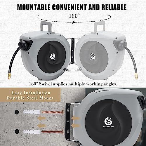 G GOOD GAIN Air Hose Reel Retractable 3/8 in. x 50 ft, Grey