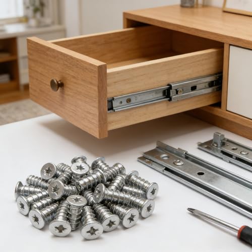 50 PCS Furniture Screws, Drawer Slide Screws Set, Cabinet and Furniture Repair Screws, Steel Construction with Phillips Flat Head Design, Compatible with Most Furniture Brands