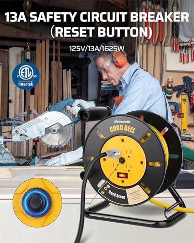 DEWENWILS Extension Cord Storage Reel, Hand Wind Retractable Open Cord Reel