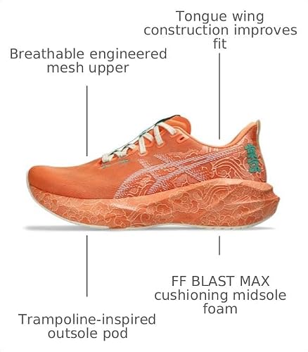 ASICS Unisex NOVABLAST 5 Tokyo Running Shoes, 12M / 13.5W, Sun Peach/White