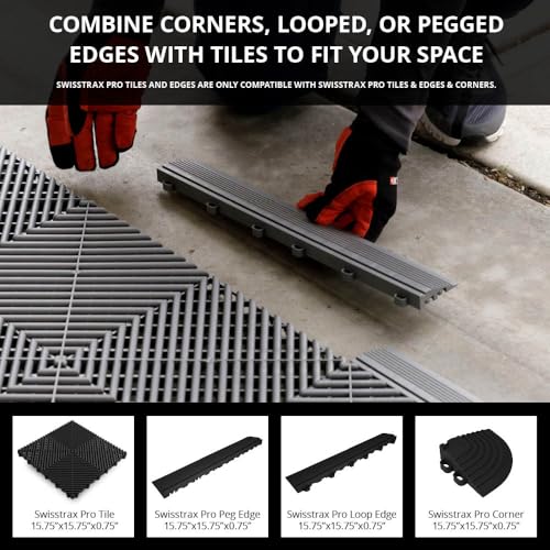 Swisstrax Ribtrax PRO Garage Floor Tiles, 15.75", Pearl Grey, 24-Pack