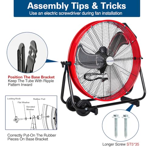 BILT HARD 24" Heavy Duty Industrial Drum Fan, 8100 CFM High Velocity Drum Fan with 3-Speed Control, Metal Shop Fan for Warehouse, Garage, Workshop, Basement and Factory