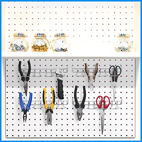 Coume 4 Pieces Pegboard Screwdriver Holders, Stainless Steel Pegboard Pliers Tool Hangers Shelving Display Hooks Organizer Multi Ring Tool Holders Accessories Racks for Shop Store Supermarket(Silver)