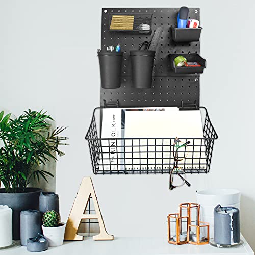 G.CORE 2 Pack Pegboard Baskets, Black Metal Shelves Hooks to 1/8" and 1/4" Hole Peg Boards, Peg Board Baskets Bins Set - Tools Workbench Garage Storage Wall Mount Organizer Attachments (2 Large)