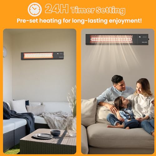 DWELLCOZY 2s Wall-Mounted Patio Heater 5 Modes, Indoor/Outdoor Heaters for Patio, 1500W Infrared Electric Garage Heaters with Remote, Space Heater for Garden,Backyard IP55 Resistant, 24H Timer, Black