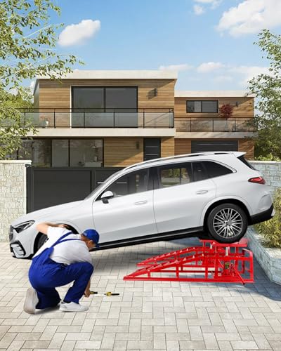 Heavy-Duty Hydraulic Car Ramps 5T Capacity - Adjustable 9.3-14 Inch Height for Cars, SUVs, and Light Trucks