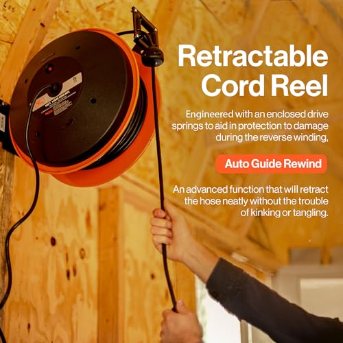 SuperHandy 12AWG x 80 ft Retractable Steel Extension Cord Reel