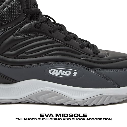 AND1 Pulse 3.0 Basketball Shoes for Men, Indoor or Outdoor, Street or Court Basketball Sneakers Men - Black, Red, or White - Black/White/Light Grey, 10 Medium