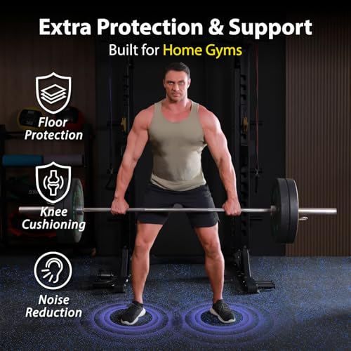 AIRHOP 1" Ultra-Thick 48 Sq Ft Rubber Top Gym Flooring for Home Gym