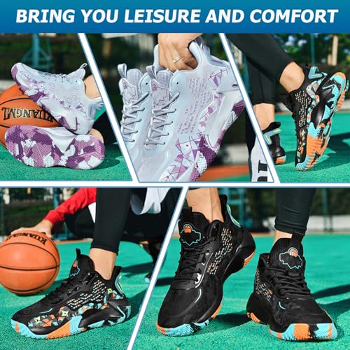 ZHNSHM Men's Basketball Shoes Fashion Non-Slip High-Top Sneakers Comfortable Breathable Training Running Sport Volleyball Shoes Black