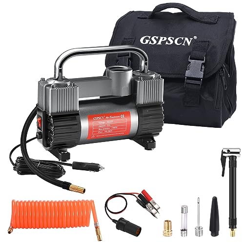 GSPSCN 12V Heavy Duty Tire Inflator Metal Portable Air Compressor Pump