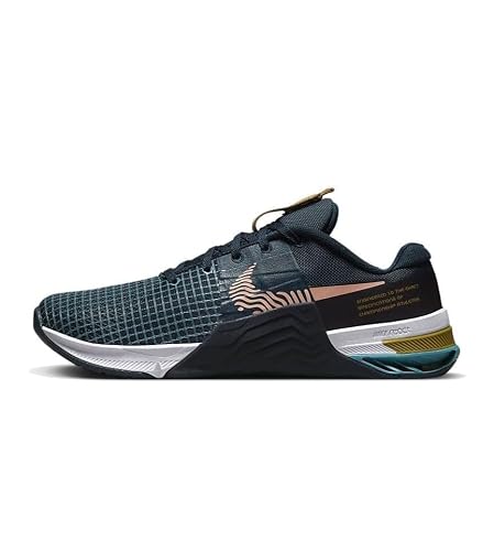 NIKE Metcon 8 Men's Trainers Gym Fitness Workout Shoes, Armory Navy Obsidian Cerulean Arctic Orange, 9