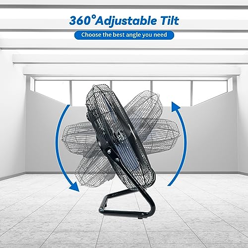 TEMPWARE 20 Inch High Velocity Industrial Floor Fan with 360° Tilt, Blue
