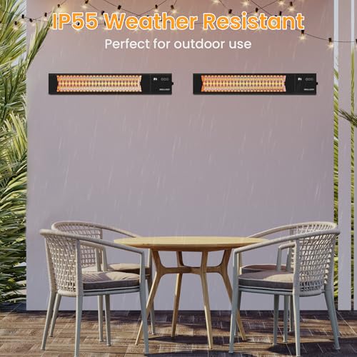 DWELLCOZY 2s Wall-Mounted Patio Heater 5 Modes, Indoor/Outdoor Heaters for Patio, 1500W Infrared Electric Garage Heaters with Remote, Space Heater for Garden,Backyard IP55 Resistant, 24H Timer, Black