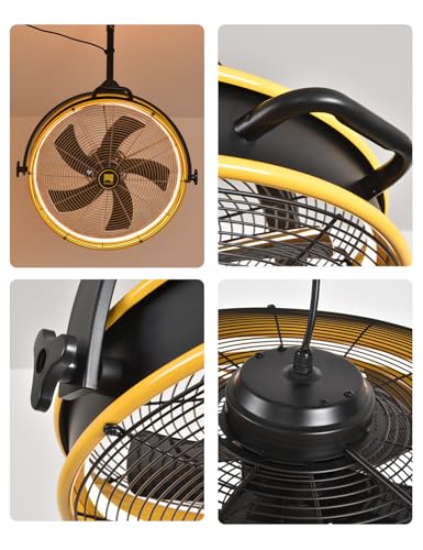 Orison 24.8'' Outdoor Ceiling Fan, 6 Speed Ceiling Mounted Plug-In Cord Garage Fan with Remote&APP, 360-degree Manual Vertical Rotation, Hook up, Gazebo, Patio, Pergola (5 blades- Yellow&Black)