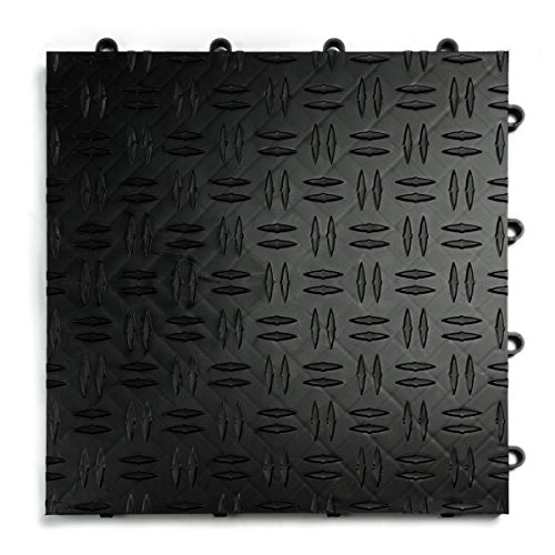 Big Floors GarageTrac Garage Floor Tiles, Interlocking Garage Flooring, Diamond Pattern Non-Slip Heavy-Duty Copolymer Modular Tile, Easy Install (Black, 48 Pack of 12 x 12" Tiles, 48 Sq Ft)