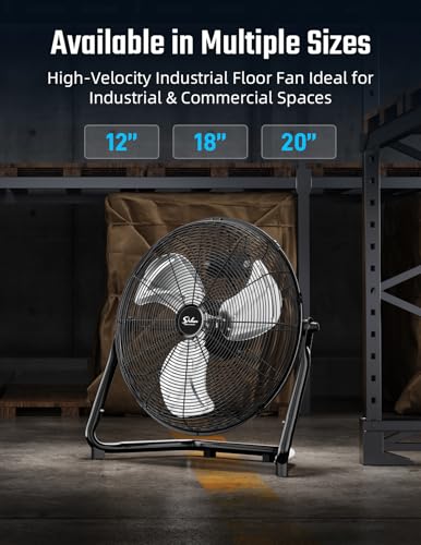 Simple Deluxe 20 Inch 3-Speed High Velocity Heavy Duty Metal Industrial Floor Fan for Warehouse, Workshop, Factory and Basement, Black, 2 Pack