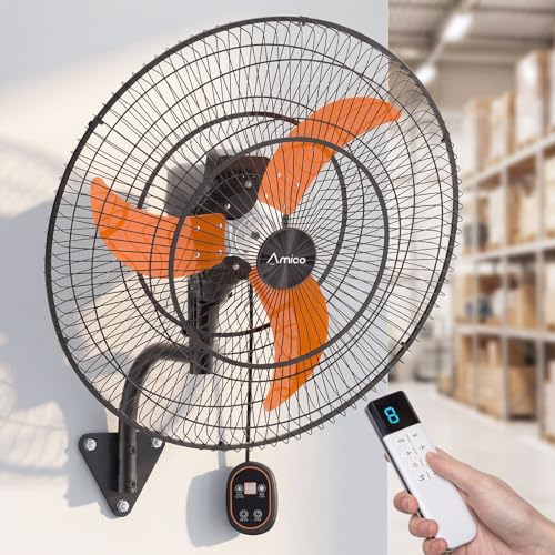 Amico 24 Inch Wall Mount Fan with Remote, 8-Speed DC Motor, Oscillating Fan