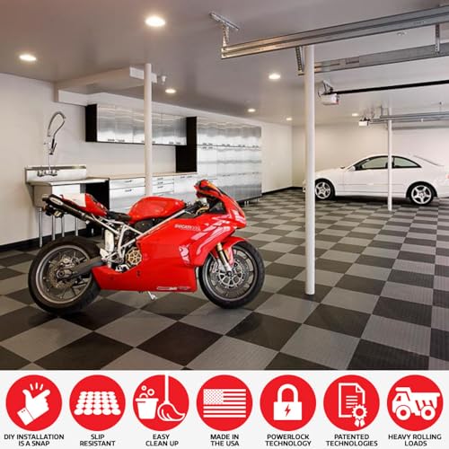 Big Floors GarageDeck Garage Floor Tiles, Interlocking Garage Flooring, Coin Pattern Non-Slip Heavy-Duty Copolymer Modular Tile (Black, 48 Pack of 12 x 12" Tiles, 48 Sq Ft)