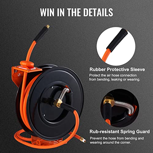 VEVOR Retractable Air Hose Reel 3/8 IN x 50 FT Hybrid Air Hose Max 300PSI