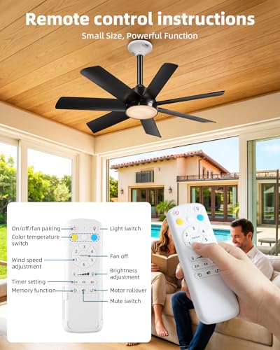 JOMARIUS 28 Inch Socket Fan Light with Remote Control, Screw in E26/E27 Ceiling Fan with LED Light, 3000-6000K Dimmable Color Temp, 6 Speeds, Timer, for Bedroom Kitchen Living Room Garage, Black