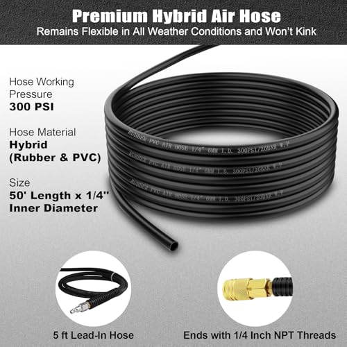 Vkndoynt Retractable Air Hose Reel, 1/4 IN x 50 FT Hybrid Polymer Hose, Auto Rewind, Wall Mount, Dark Gray/Red