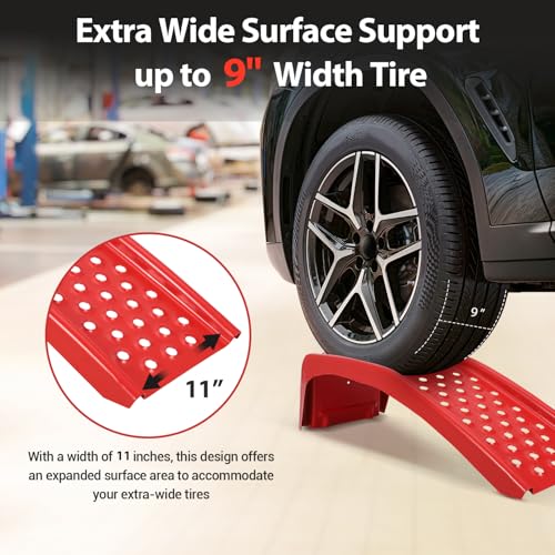 Garvee 8 in Lift Solid Steel Car Ramp 8000 LBS Capacity, 2000 LBS Per Ramps, Heavy Duty Truck Ramps for Car Repair or Vehicle Maintenance, 2 Pack Car Ramps, Red