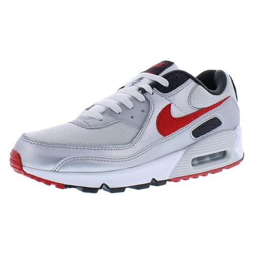 Nike Air Max 90 Men's Trainers Sneakers Fashion Shoes DX4233 (Photon Dust/Metallic Silver/Black/University Red 001) UK8 (EU42.5)
