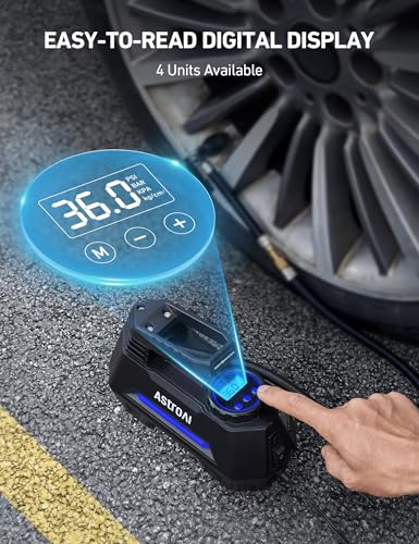 AstroAI AIRUN H Tire Inflator Portable Air Compressor,Fast Inflation Electric Air Pump for Car Tires-Car Accessories,9.8Ft Cord-12VDC-Powered Auto Shut-Off with Digital Pressure Gauge,LED Light,Blue