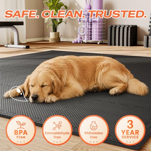 SUPERJARE Gym Floor Mats, EVA Foam Puzzle Exercise Mats, Interlocking Floor Mats, Cushioned Foam Floor Tiles, Gym Flooring Workout Mat for Home Gym, Playroom, Garage, 18 PCS, 12.6"x12.6"x0.4", Black
