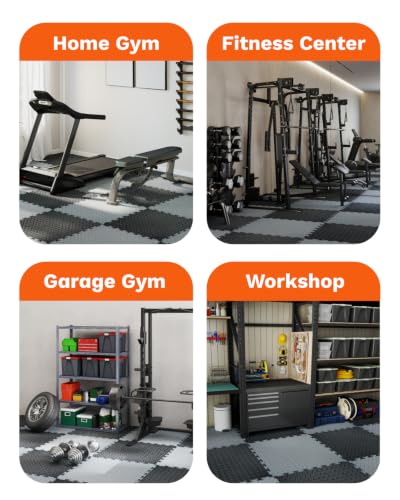 AIRHOP Upgraded 0.79" Extra Thick 48 Sq Ft High-Density Eva Foam Exercise Gym Mats, 12 Pcs Large Interlocking Puzzle Floor Tiles (24"x24") for Home Gym