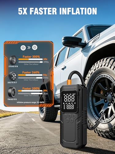 AIRSURE Tire Inflator Portable Air Compressor, 150 PSI Dual Power