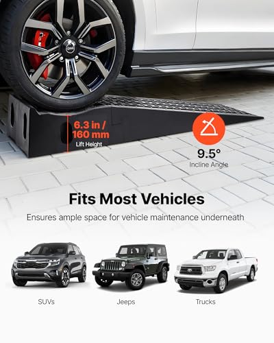 VEVOR Car Ramps, 2 PCS 13000 lbs GVW Capacity, 6.3 in Lift Height, Portable High Profile Car Service Ramps for Home Garage Maintenance and Oil Changes, Heavy Duty for Truck SUV Vehicle Repair, Black