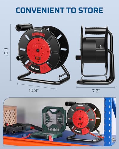 DEWENWILS Extension Cord Storage Reel, Hand Wind Retractable Open Cord Reel