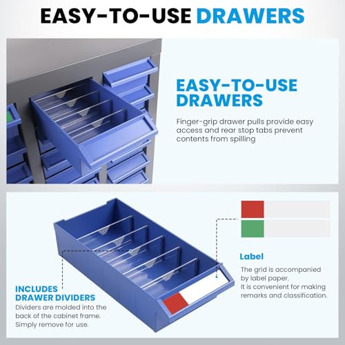 Nut and Bolt Storage Cabinet with ABS Drawer,Steel Small Parts Storage Organizer,25" H X 9" D X21 W Screw Organization for Hardware,Nails,Fastener,Bolts,Nuts,Drill Bits and More (40 ABS Drawers)