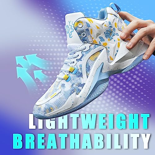 kniaiwx Men's High Top Basketball Shoes Fashionable Breathable Professional Outdoor Basketball Shoes White-Grey Size 8.5
