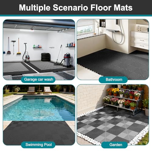 SUNYRISY 48Pcs Garage Floor Tiles Interlocking Mat Black/Gray Mashup