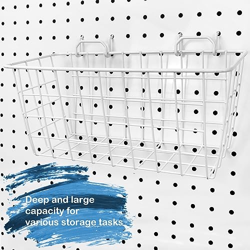 Pegboard Baskets 2 Pack Peg Board Metal Shelves Organizers (Medium, White)