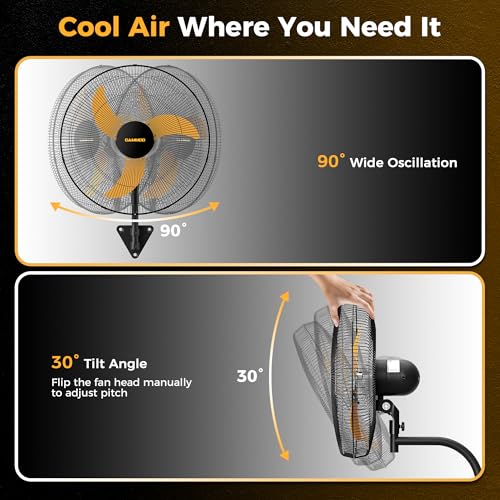 CAMMOO 20 Inch Wall Mount Fan Oscillating, 600D Oxford Cover & Wired Remote