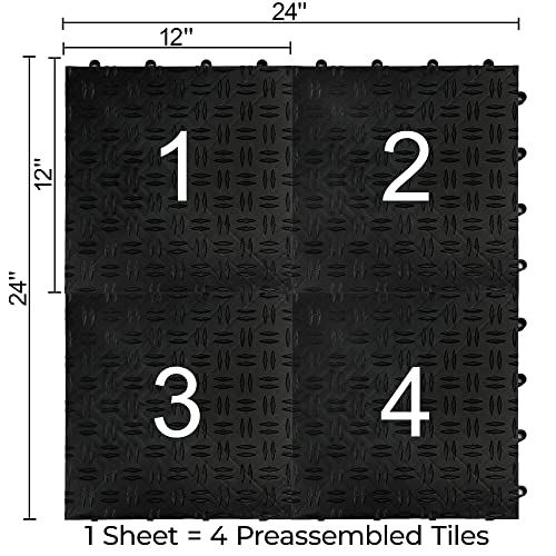 Big Floors GarageTrac Garage Floor Tiles, Interlocking Garage Flooring, Diamond Pattern Non-Slip Heavy-Duty Copolymer Modular Tile, Easy Install (Black, 48 Pack of 12 x 12" Tiles, 48 Sq Ft)